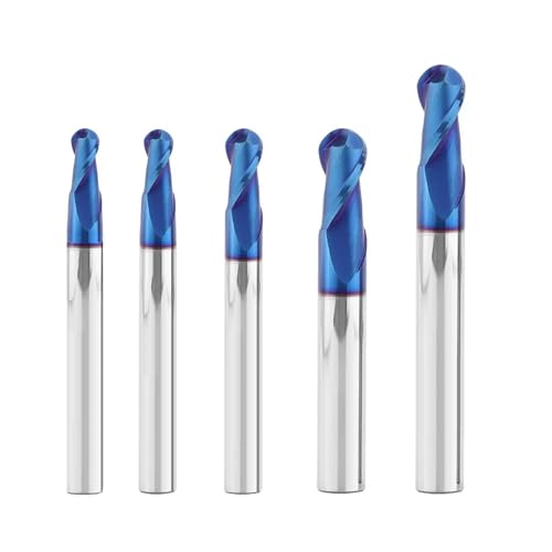 Image of 5PCS Ball Nose Carbide End Mill Set HRC65 CNC Cutter Router Bits 2 Flute Spiral Milling Tool Radius 1mm 1.5mm 2mm 3mm 4mm Milling Cutter with Nano Coated