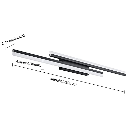 Image of PRESDE 48 Inch LED Vanity Light Bar, Modern Black Bathroom Lighting Fixture Over Mirror