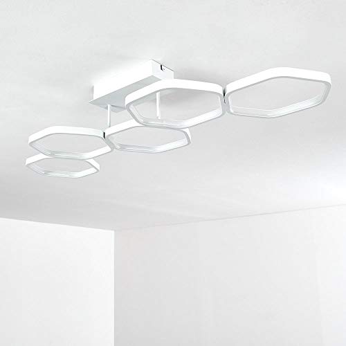 Plafonnier LED Halmstad en métal blanc, luminaire moderne à intensité variable par interrupteur va et vient, 24 Watt, 3000 Lumen, 3000 Kelvin (blanc chaud)