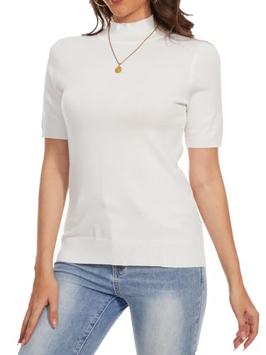 Image of Short Sleeve Mock Neck Turtleneck Sweater Tops Knit T Shirts Capsule Wardrobe Essentials