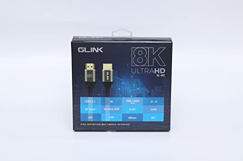 Image of GLINK GL-402 Certified 8K eARC HDMI CABLE 2.1V 2Mtrs. 48Gbps 8K@60Hz, 4K@120Hz, 3D, HDCP 2.2 2.3, Dolby, Compatible PS5, Xbox, QLED TV,Native 4K Projector|Gold Plated Metal Connector (2M /6.56FT)