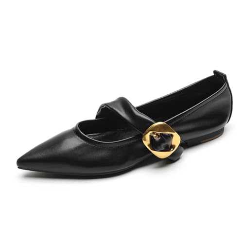 JOEupin Zapatos planos Mary Jane para mujer, de moda, cerrados, puntiagudos, cómodos, de lujo, para negocios, bodas, zapatos de vestir, Negro, 41 EU
