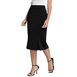 Belle Poque Womens Plus Size Pencil Skirt Black High Waist Stretchy Bodycon Midi Skirt (Black, 2XL)