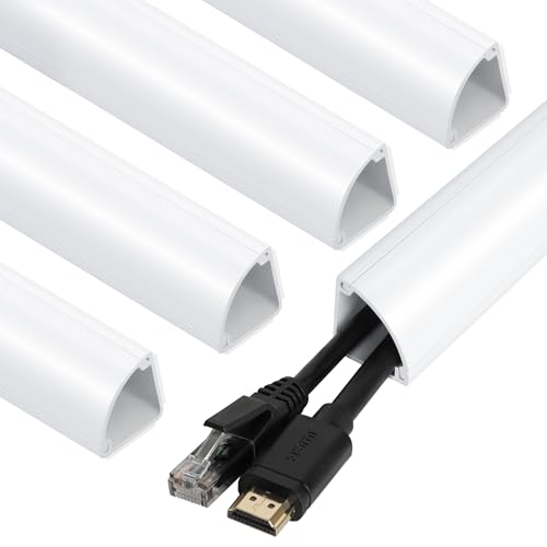 Image of ZhiYo 15ft Corner Cable Hider for 3-5 Cords, Wall & Floor Cord Hider White | Self-Adhesive Cable Concealer, 5 Pack (3ft Each), Quarter Round Cable Management Raceway for Baseboards & Ceiling Corners
