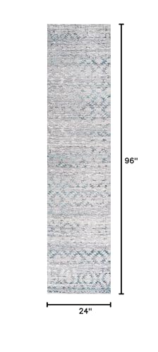Image of JONATHAN Y Faded Trellis Gray /Turquoise Runner Rug 2X8 ft, Ancient for Living Room, Bedroom, Kitchen, Office, Easy-Cleaning, High Traffic, Pet-Friendly, Non-Shedding SOR206A-28