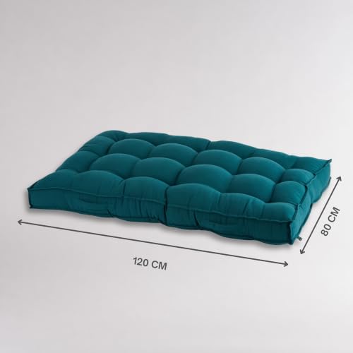Image of SKANDA FAB Low Seating Cushion -100% Cotton Twill, Hand-Plotted Microfiber Filling, Floor Cushion with 2 Back Support Cushions - Ideal for Living Room, Balcony, Lounge- 80x120 Dark Green (Pack of 1)