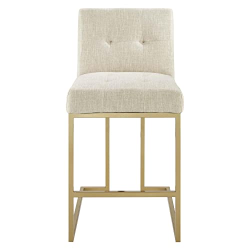 Modway Privy Stainless Steel Upholstered Fabric Counter Stool, Gold Beige #TOP3