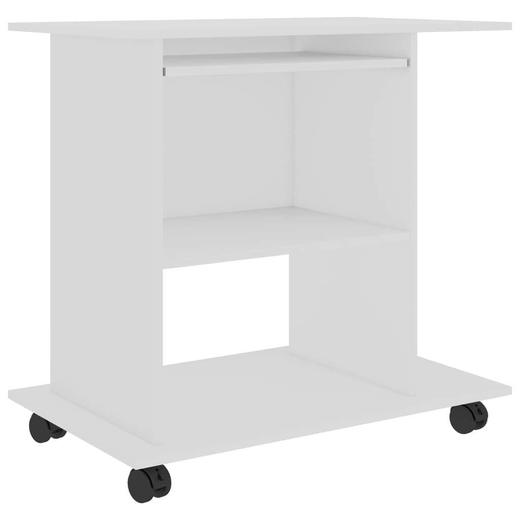Scrivania bianca 80 x 50 x 75 cm, materiale in legno, scrivania compatta con ripiano per tastiera, ruote, ideale per casa, ufficio, giochi, cameretta dei bambini