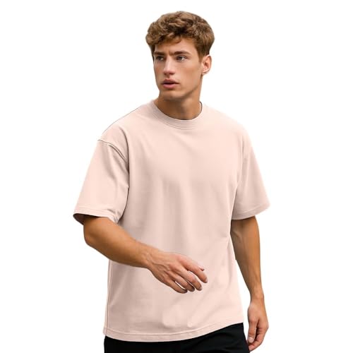 Image of Nobero 100% Cotton Oversized T Shirts for Men Stylish | Oversized Fit | Solid T Shirts for Men 180 GSM Combed Cotton | Round Neck Half Sleeve