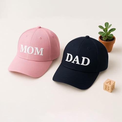 Image of ncgifts mom dad Cap Set for Photoshoot | Adjustable Size | Gifts for new Parents | Pregnancy Announcement | Maternity Reveal | Mom Dad to Be | Photoshoot Props for Parents Pink
