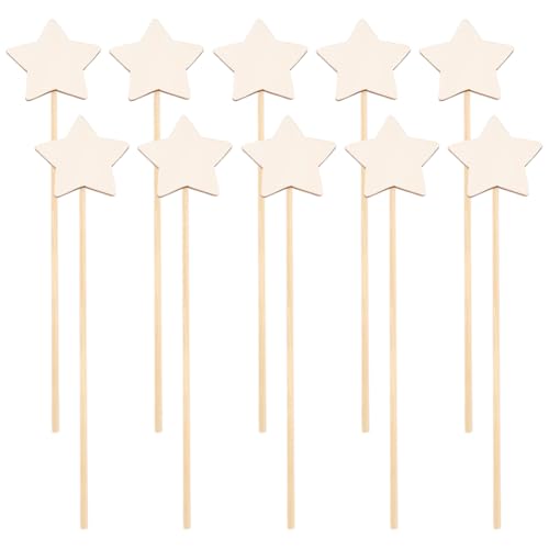 FSSTUD - FSSTUD Zauberstäbe aus Holz, Sterne, Zauberstäbe, magische Sternstäbe, unlackierte Prinzessinnenstäbe, Feenmalstäbe, DIY, Verkleidungsstäbe für Weihnachten, 10 Stück