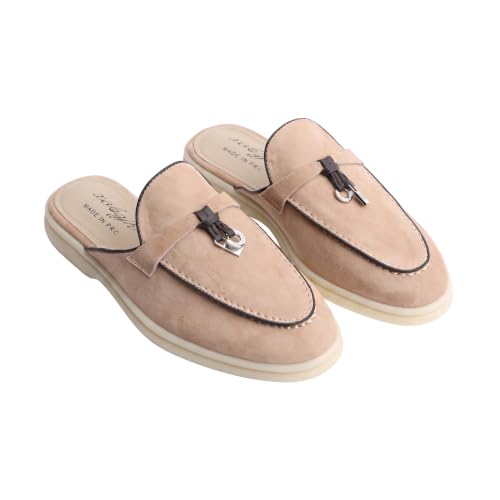 Image of XOBZJH Designer Women's Mules Flat Heel - Suede Leather Flats with Tassel Detail, Comfortable Slip-On Backless Loafers,Casual & Work Shoes
