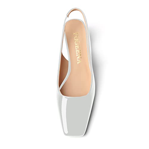 FOGEENA Womens Square Toe Patent Party Solid Dress Slip On Chunky Leather Low Heel Pumps Shoes 2 Inch3