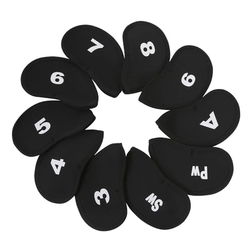 PayPie Sword &Shield Sports 10Pcs Golf Head Cover Club Iron Putter Head Protector Set Neoprene Black Golf Club Head Cover Fit Most Irons
