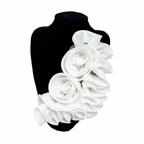 3D Pleated Flower Lace Patches Handmade Clothing Patch Collar Chest Patch Fabric Appliques Sewing Accessories for DIY Wedding Evening Dress (Style 2 White)