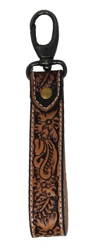 CHALLENGER Horse Western Floral Tooled Handcrafted Leather Lanyard Strap Keychain Key Fob Wristlet 19FK01