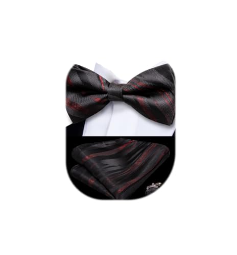Image of Dubulle Mens Paisley Striped Bowtie Set Pre-tied Bowtie for Men and Pocket Square Set Wedding Business