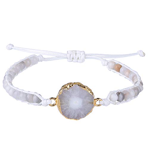 Image of KELITCH Crystal Beaded Wrap Bracelet Natural Leather Bracelet Miyuki White Bracelets Jewelry - Purple