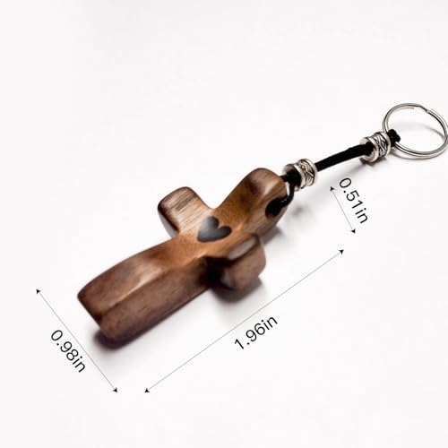 Image of 2 PCS Cross My Heart | Encouragement Gift Wooden Cross Key Chain Fingertip Stress Relief Gifts Pocket Small Cross Christmas Gift Handheld Wooden Cross Key Chain