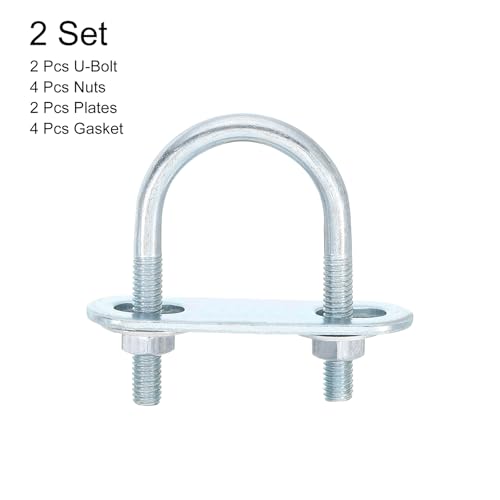 Image of uxcell Round U-Bolts, 2 Set 27mm Inner Width 53mm Length M6 Zinc-Plated Carbon Steel U Clamp Bolt with Nuts and Plates, for Boat Trailer