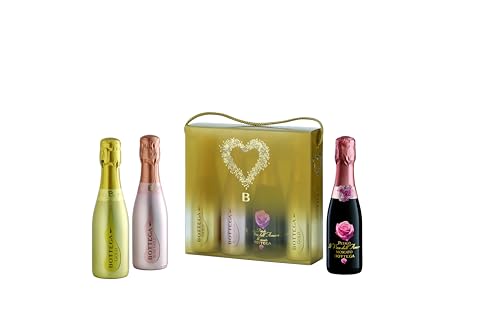 Bottega Sparkling Wines 4 x 200ml in Gift Box - 2 Gold Prosecco DOC & 1 Rose Gold & 1 Petalo Moscato