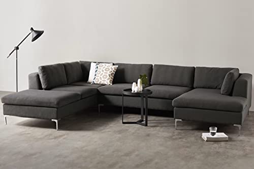 Image of Smith U Shape 7 Seater Corner LHS Fabric Sofa Set in Dark Grey Color for Living Room, Couch Sofa for Living Room, Seven Seater Sofa
