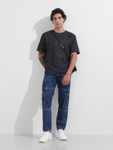 Image of The Indian Garage Co Men's Regular Tapered Fit Mid-Rise Cotton Jeans