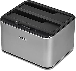 SSK Aluminum Hard Drive Docking Station, USB 3.0 to SATA Dual Bay External HDD Dock Caddy Reader for 2.5 & 3.5 inch SATA HDD SSD, with UASP Offline Cloner/Duplicator Function(2x16TB Supports)