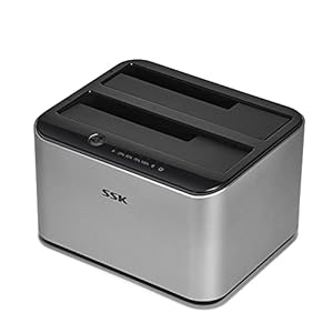 SSK Aluminium-Festplatten-Docki... USB 3.0 zu SATA Dual Bay Externer HDD Dock Caddy Reader für 2,  & 3,  Zoll SATA HDD SSD, mit UASP Offline Cloner/Duplicator Funktion (2x20 TB unterstützt)