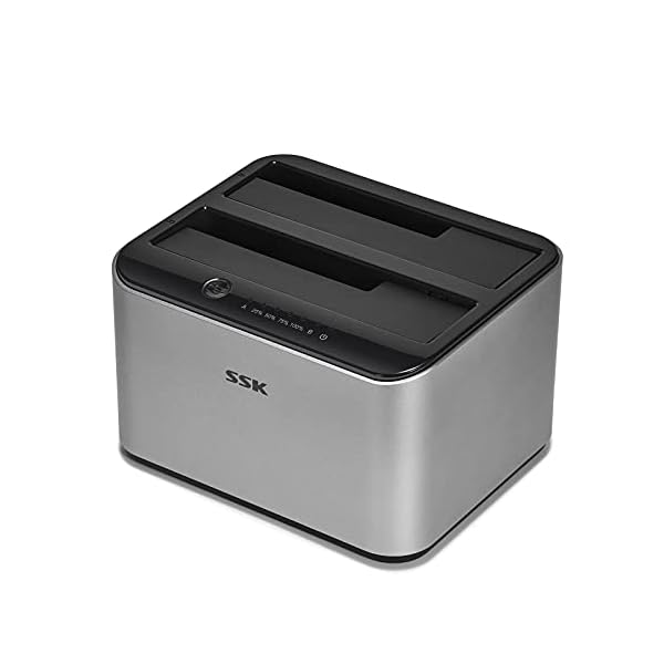 SSK Aluminium dockingstationen für festplatten USB 3.0 zu SATA Dual Bay Clone von festplatten für 2,5 & 3,5 Zoll HDD SSD SATA, Offline Clone Duplicator Funktion (16 TB unterstützt)
