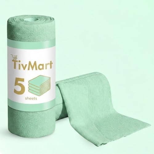 Image of Microfiber Cleaning Cloth roll | Tear-Away Sheets 10x10 in | Reusable Washable lint-Free Towels for Kitchen car Office | Ultra Absorbent 180 GSM | Mint Green Pack of 5 Sheets