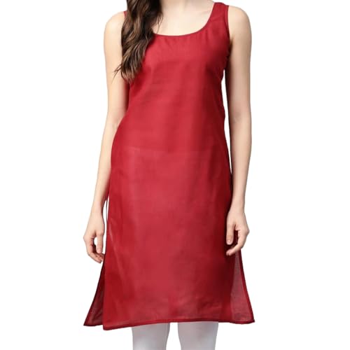 Image of Women's Sleeveless Cotton Inner Slip Dress Round Neck Soft Comfortable Fit Full Length Camisole Innerwear Summer top Undergarment for Girls