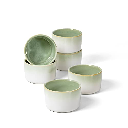 Ramekin Set of 6, UNICASA 8 oz Creme Brulee Ramekins, Oven Safe Baking Set for Custard, Pudding, Souffle Cups, Light Green