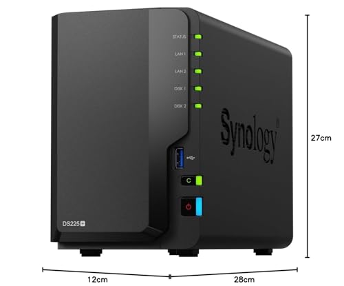 Synology DS225+ 2-Bay Diskstation NAS (Intel Celeron J4125 4-Core 2.0 GHz 2GB DDR4 RAM 2xRJ-45 1GbE LAN-Port)