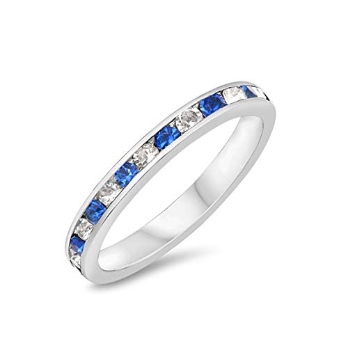 Blue Apple Co. 3mm Full Eternity Band Channel Setting Round Simulated Stone 925 Sterling Silver Choose Color