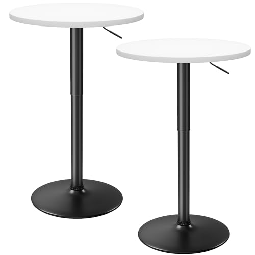 Image of Furmax Bistro Pub Table Height Adjustable Round Bar Table 27.4-36 Inches, 360Swivel Cocktail Table for Dining Room, Party, Cafe(2, White-Black)