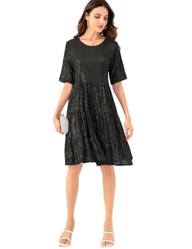 Image of Sequin Babydoll Summer Dress,Sparkly Glitter Dress Short Flowy Tiered Tunic Dress for Women Party Club Night