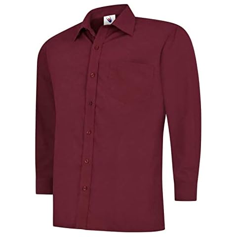 21Fashion Adults Long Sleeves Office Work Wear Poplin Shirt Mens Button Down Slim Fit Plain Dress Shirts Burgundy Cover