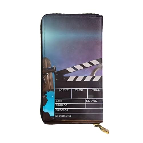 Portefeuille long en cuir clap de cinéma noir étanche pour homme et femme