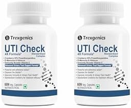 Trexgenics UTI CHECK Advanced Urinary Tract Cleanse & Function, Immunity Support with Optimized Cranberry 200mg, D-Mannose 250mg & Hibiscus 100mg & Vitamin C 40mg (60 Vcaps) (2)