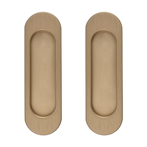 MOROBOR tirador de puerta corredera ovalado autoadhesivo, 2 piezas tirador empotrado oculto de aluminio para puertas correderas, armarios, gabinetes, cajones (bronce dorado, 100mm)