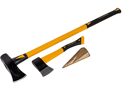 Roughneck ROU65501 Wood Cutting & Splitting Set - 3 Piece Including: Splitting maul (2.7kg), Axe (0.6kg) & Wood Grenade Splitting wedge, Yellow - Black