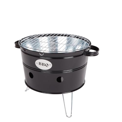 Barbacoa de Carbón Portátil Redonda | Parrilla Barbacoa Compacta de Acero | BBQ Fácil de Transportar y Limpiar | Ideal para Jardín, Camping y Terraza