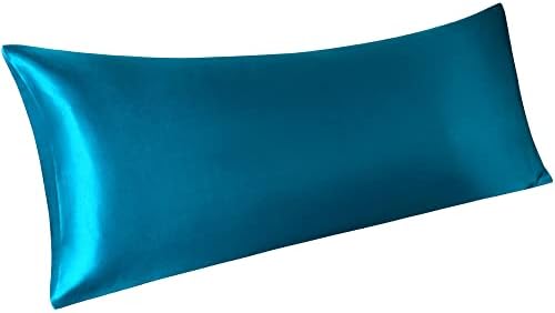 PiccoCasa 1 PC Satin Body Pillowcases for Hair and Skin, Luxury Silky Pillow Cover Luxury Long Satin Pillow Cases with Envelope Closure Peacock Blue 20"x55" (4ft 6in)