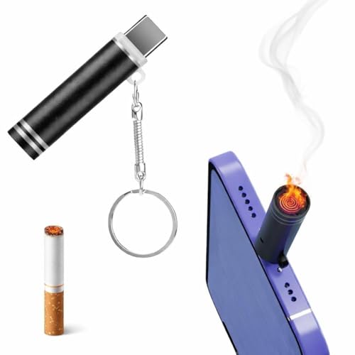 Image of USB Type C Electric Lighter Mini Keychain, Flameless Windproof Coil Ignition Plug-and-Play Pocket Lighter with Blow Activation, No Gas Design for Type-C Smartphones, Travel & Outdoor Use