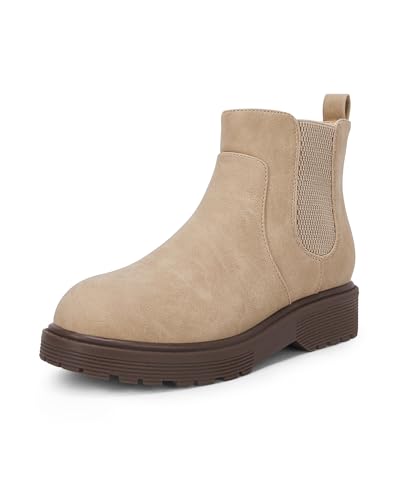 Coutgo Girls Kids Lug Sole Ankle Boots Side Zip Chunky Low Heel Slip On Winter Casual Chelsea Booties Shoes