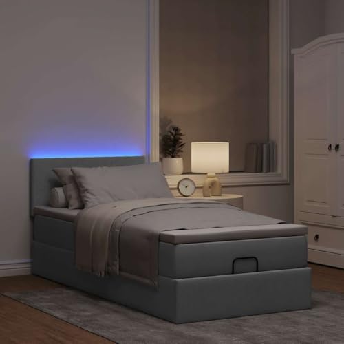 Gecheer Estructura de Cama otomana con colchón Tela Gris Claro 90x190cm,Diseño Plano,Diseño Plano,Somier Cama Individual Somier Cama de Matrimonio Estructura Mueble Dormitorio,CJ1-2