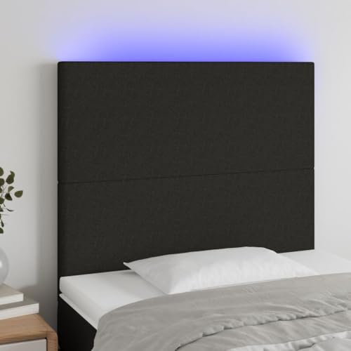Brokky Cabecero con Luces LED cabeceros de Cama cabeceiras de Cama Tela Negro 80x5x118/128 cm