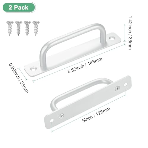 Image of M METERXITY 2-Pack Barn Door Handles, 5Inch /128mm Hole Center Aluminium Alloy Gate Handle with Mounting Screws for Bathroom /Wardrobe /Closet /Kitchen, Sliding Door Handle with Plate [Silver]