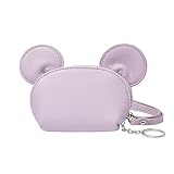 Cute Mouse Ears Mini Zipper Coin Purse Wallet with Keychain & Wristlet for Women Teen Girls (purple)